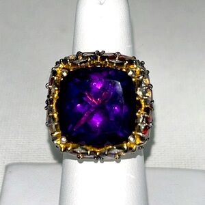 Chuck Clemency Genuine Amethyst Garnet 14K/925 Sterling Silver Statement Ring